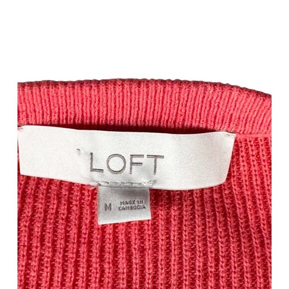Loft Woman's Sz M Orange Pullover Knit Sweater Balloon Sleeve Split Neck NWT - Picture 5 of 9